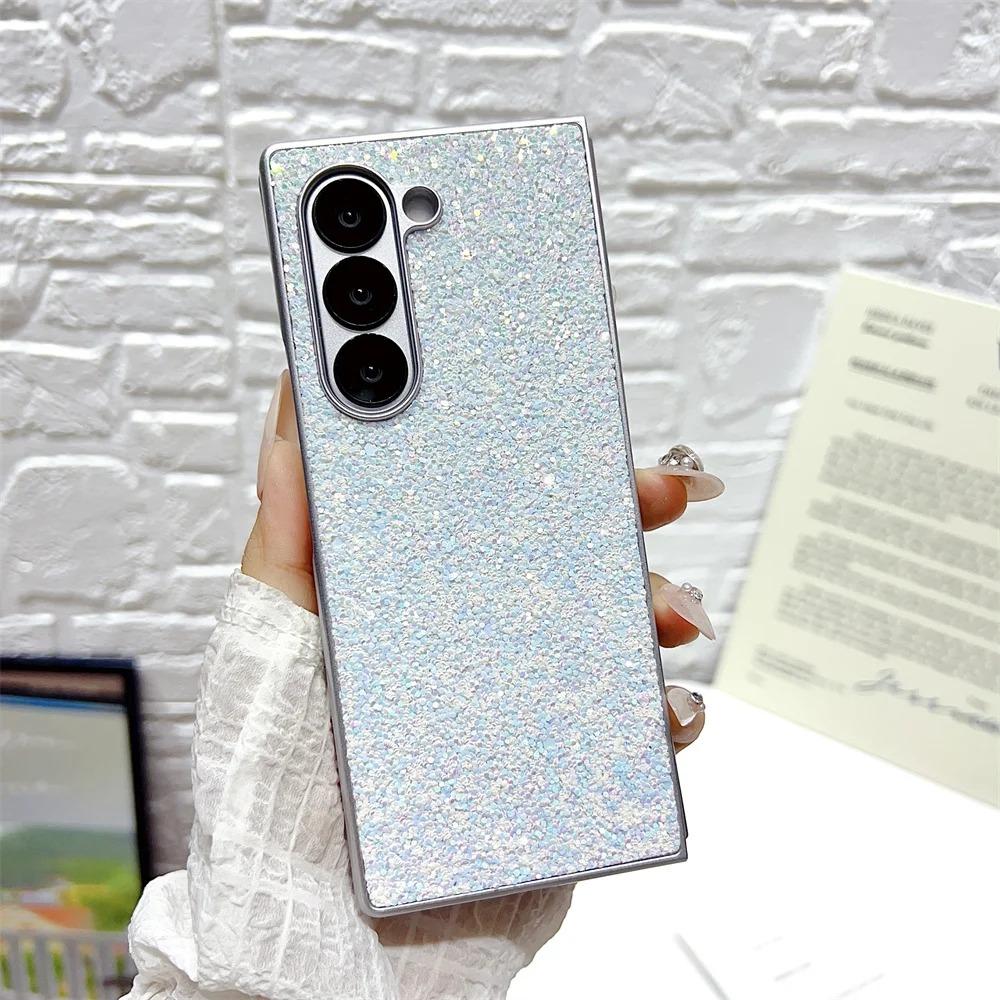 Electroplated Silver Frame Phantom Glitter Phone Case for Samsung Galaxy Z Fold 7 6 5 4 3 Colorful Laser Shockproof Protect Back Cover