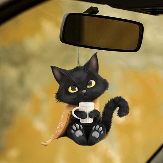 Katzenanhänger zum Aufhängen, Ornament fürs Auto, realistische Tierform, Acryl, 2D-Katzenanhänger