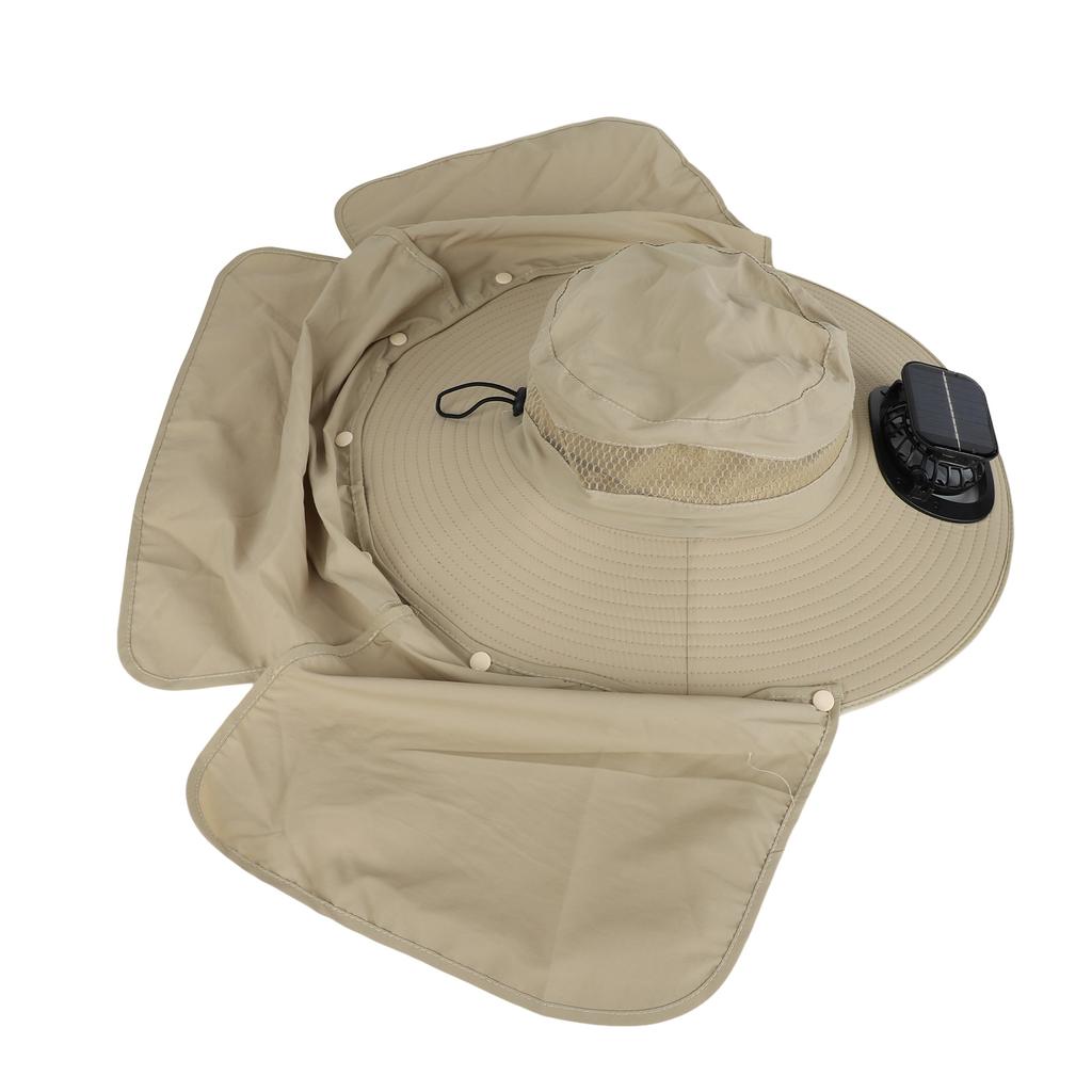 Sun Hat with Solar Fan 3 Wind Speeds Outdoor UPF50 Sun Hat Wide Brim Fishing Hat with Neck Flap USB Charging