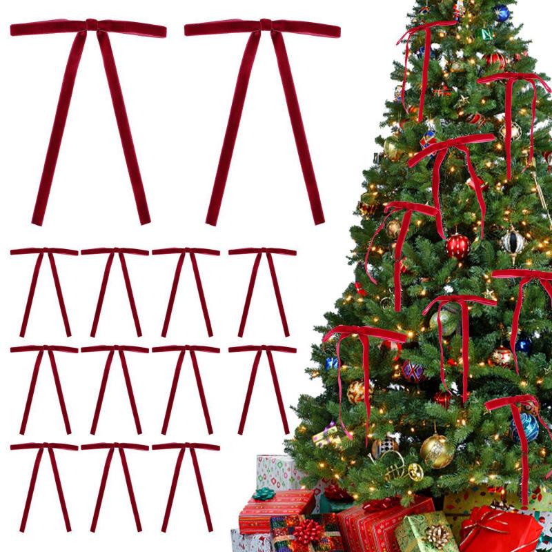 Set of 24 Velvet Bow Tie Ribbon Ornaments for Christmas Trees and Holiday Parties