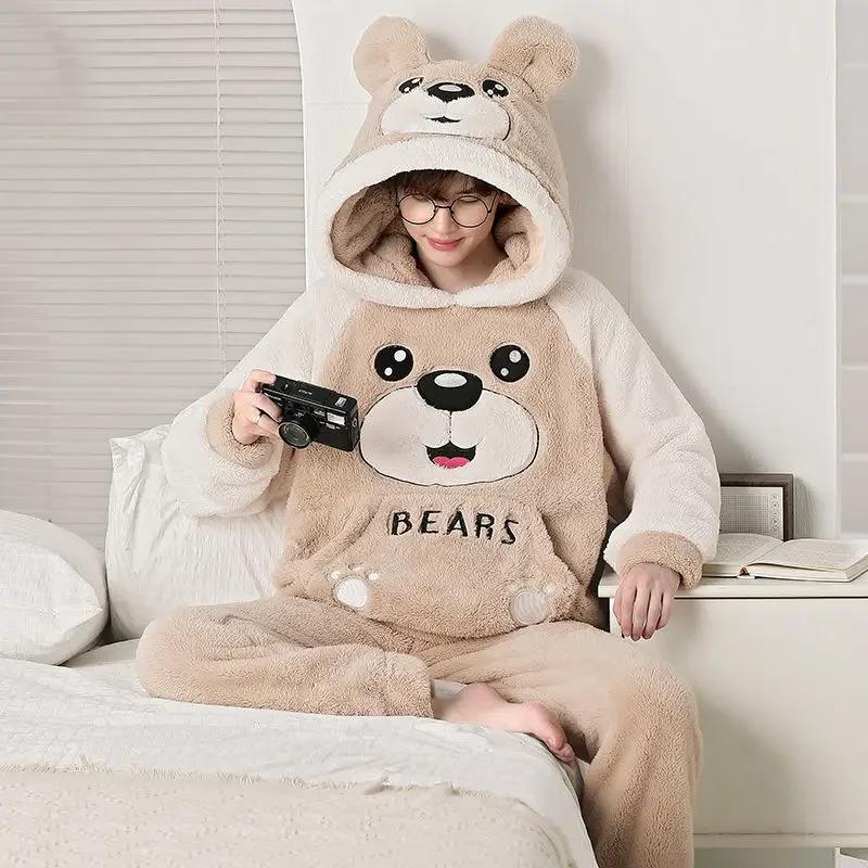 Herbst Winter Homewear Coral Fleece Herren Pyjamas Dickes Fell Flanell Cartoon Männliche Loungewear Sets Plus-Size Loungewear Anzug Pyjamas