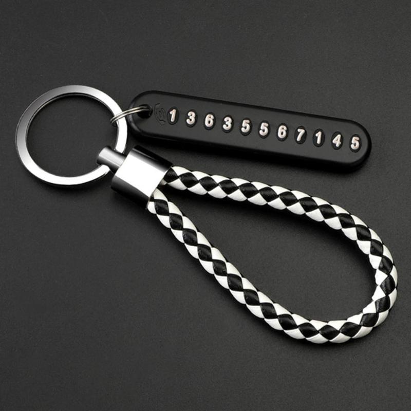 Trendy Diy Mobile Phone Number Plate Pendant Keychain For Men Punk Simple Woven Leather Rope Anti-Lost Car Key Chain Accessories