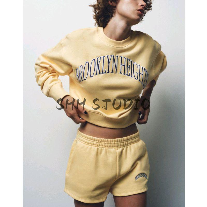 New Fall Women's Clothing Two-piece Set Embroidered Sweater 4174113 Printed Embroidered Flannel Shorts 4174114