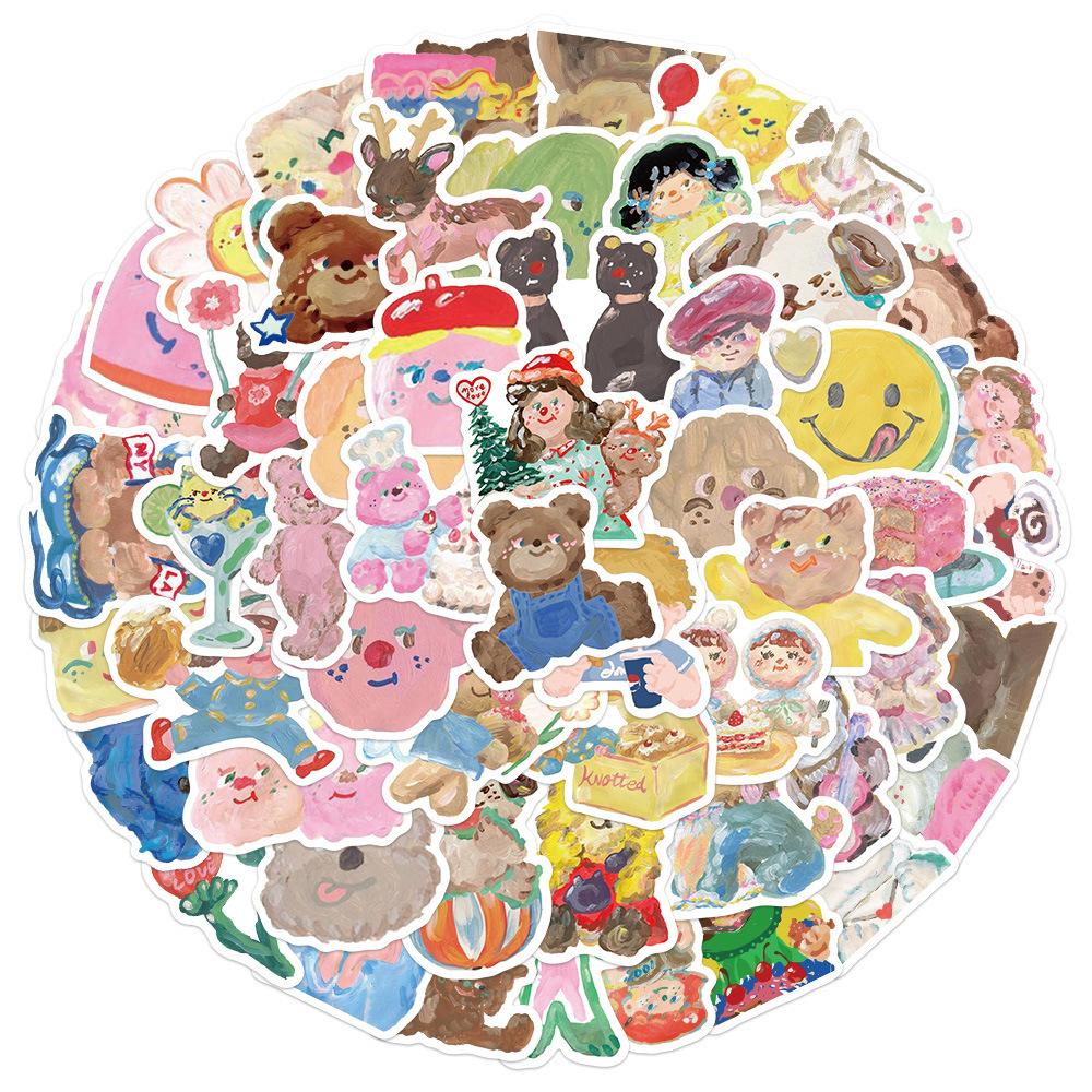 55pcs Cute Cartoon Painting Stickers Laptop Decals Water Bottle Luggage Guitar Waterproof Vinyl Skateboard Stickers