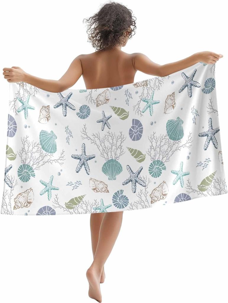 Beach Towel Summer Ocean Beach Microfiber Sand Free Towel, Blue Sky Sea Soft Absorbent Quick Dry Travel Towels for Women Men