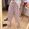 Damen Pink Gepunktet Elastischer Bund Weiter Bein Cropped Hose Lässige Sommerhose