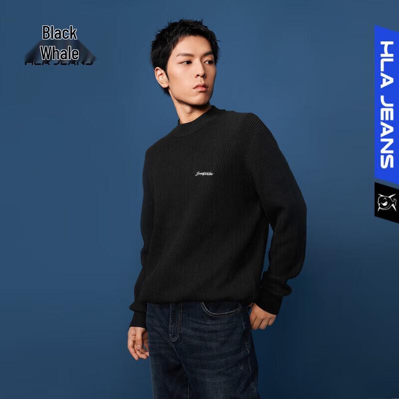 HLA Black Whale Men's Winter Crew Neck Knit Sweater