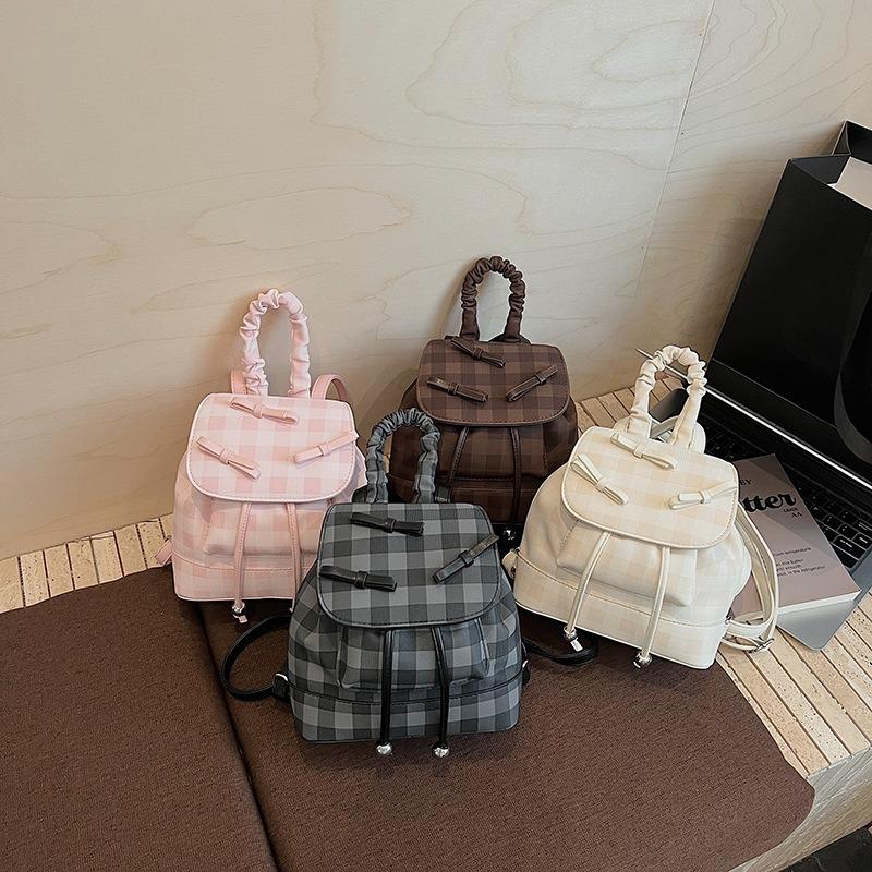 Contrasting color plaid backpack women's autumn new fashionable and cute shoulder student bag texture