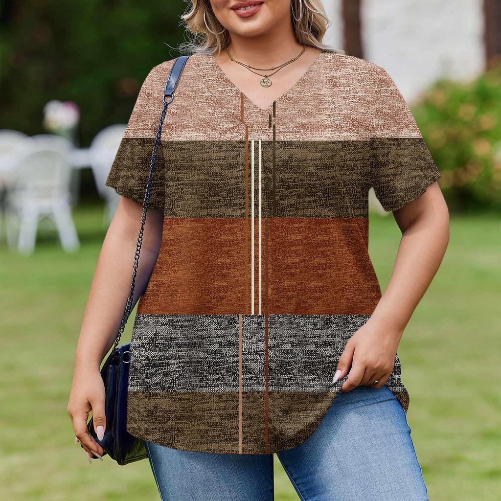 Women's Plus Size Fashionable Casual Loose-Fit Short Sleeve Elegant V Neck Blouse For Work