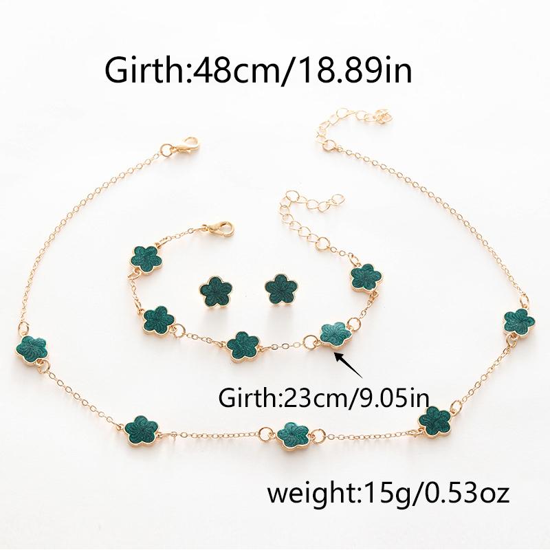 3 PCS Light Luxury Flower Bracelet Sets for Women Fashion Lucky Five-leaf Clover Earrings Necklace Friendship Party Jewelry