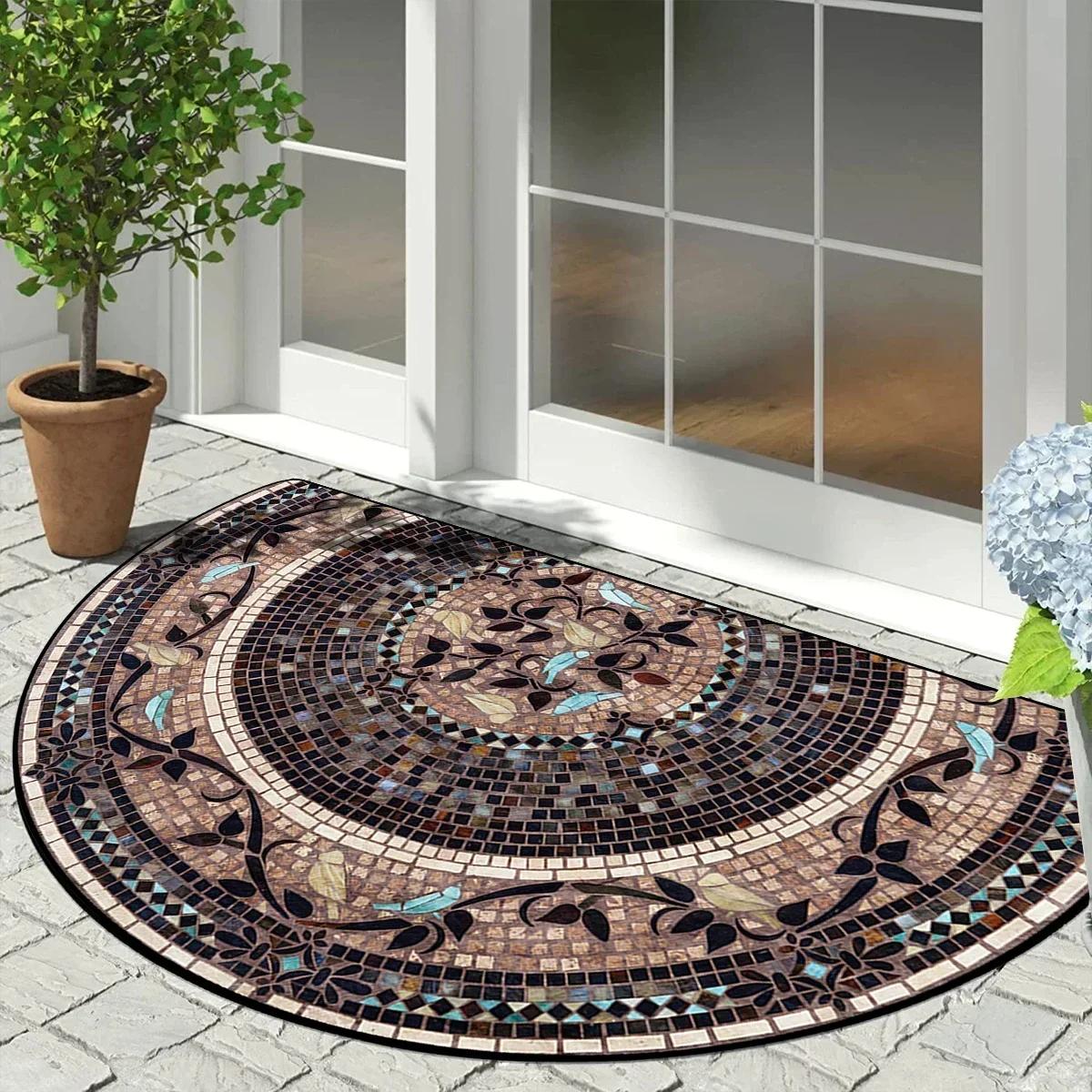 

Semi Circular Entrance Doormat Non Slip Outdoor Rug Durable Garden Decor Home Floor Mat Waterproof Door Entry Carpet 50x80cm