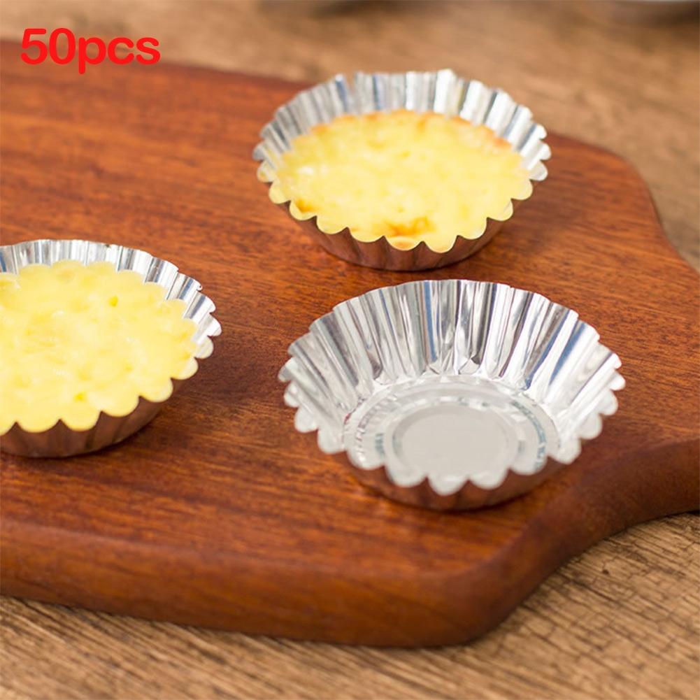 50Pcs Egg Tart Aluminum Silver Cupcake Cake Cookie Mold-Mould Tin Baking Tool