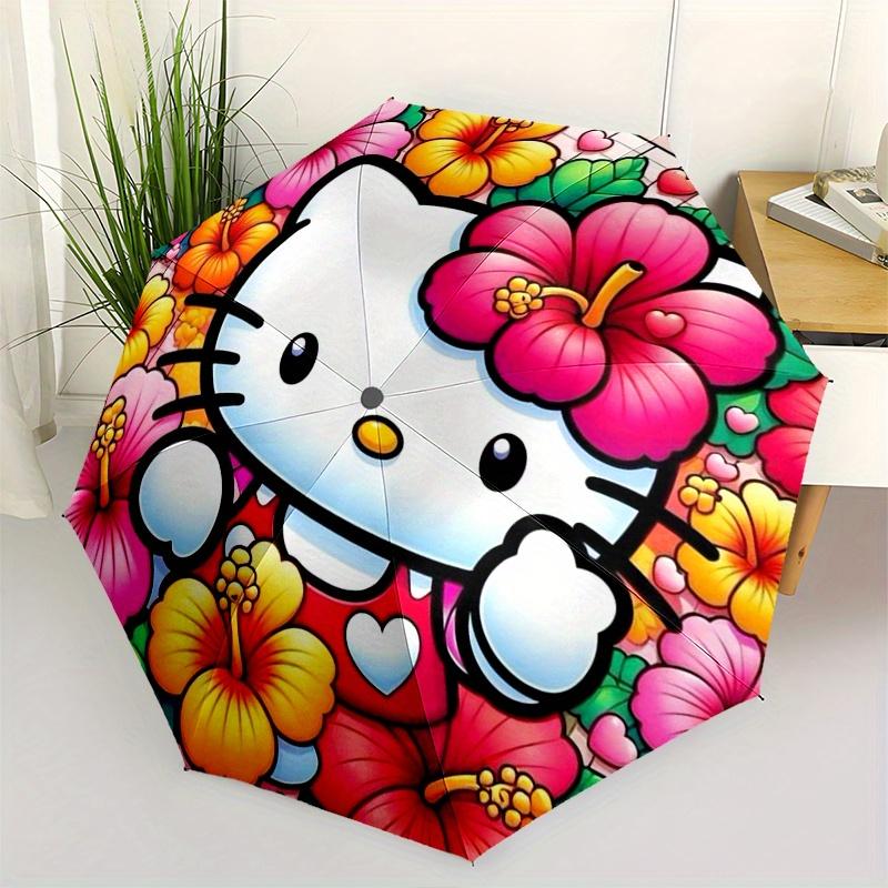 

Hello Kitty,Floral Automatic opening and closing folding umbrella with 8 rib frame and compact travel design,perfect for all occasions | S
