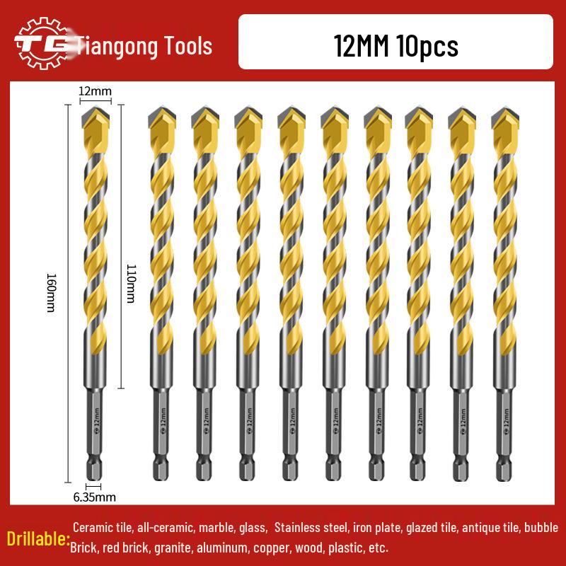 Tiangong Hex Shank Triangle Drill Bit for Concrete, Cement, and Brick Walls