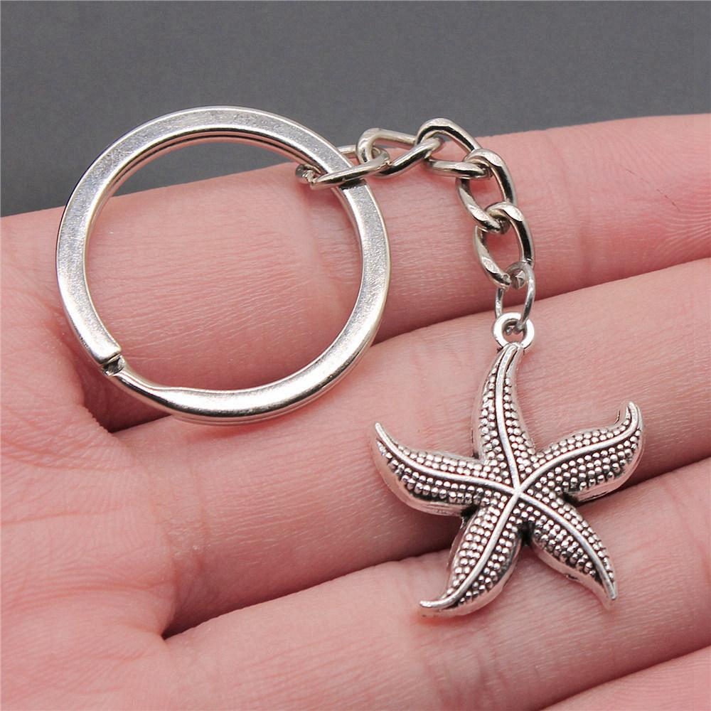 Starfish Shell Turtle Beach Ocean Keychain for Boys Trendy Boho Fathers Day Gift Classic Wallet Accessory