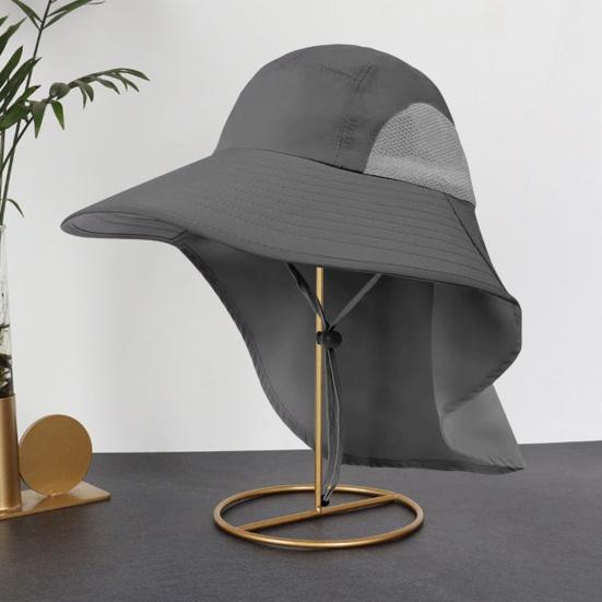 Pălărie în aer liber pentru bărbați, cu capac pentru gât, cu boruri mari, plasă goală, curea pentru bărbie, protecție solară anti-UV, respirabilitate excelentă, camping, pescuit, șapcă de călătorie