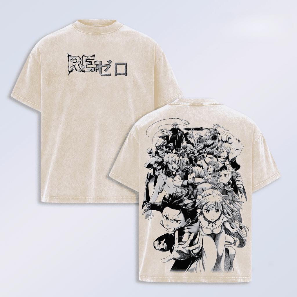 Re:ZERO Anime Printed T-shirt For Men's Clothing Harajuku Washed Oversized T Shirt Summer Short Sleeve 100% Cotton Tees Tops