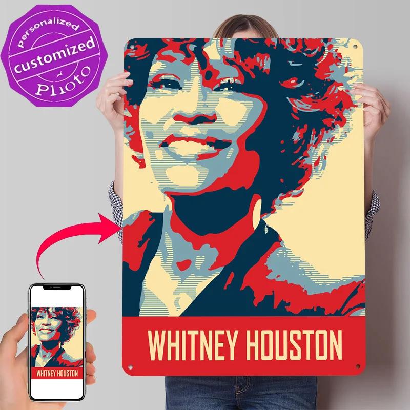 Whitney Houston D Tekstura Metalowy Plakat Spersonalizowana Sztuka Ścienna Znak Blaszany Prezent do Mancave Dekoracja Biura Wystrój Pokoju Gier Dom