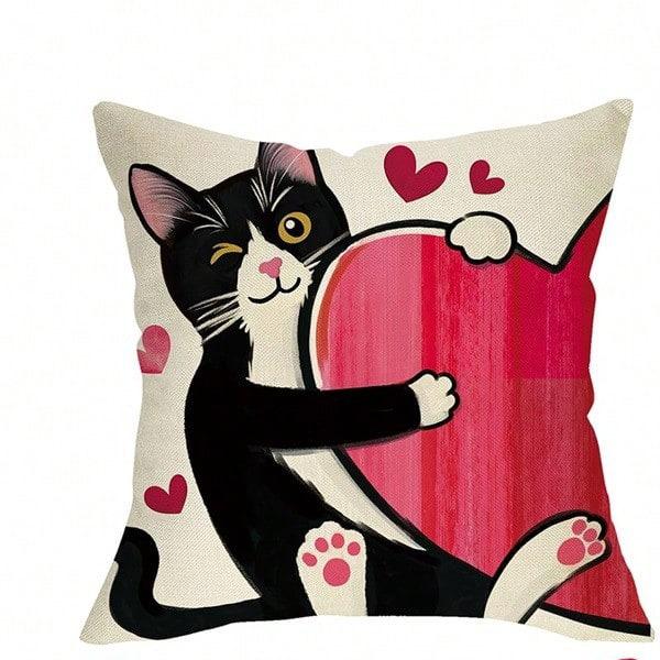 Valentine Cat Pillow Cover Double Sided 2D Print Soft Polyester Throw Pillow Cover Living Room Bedroom Sofa Decor Romantic Gift