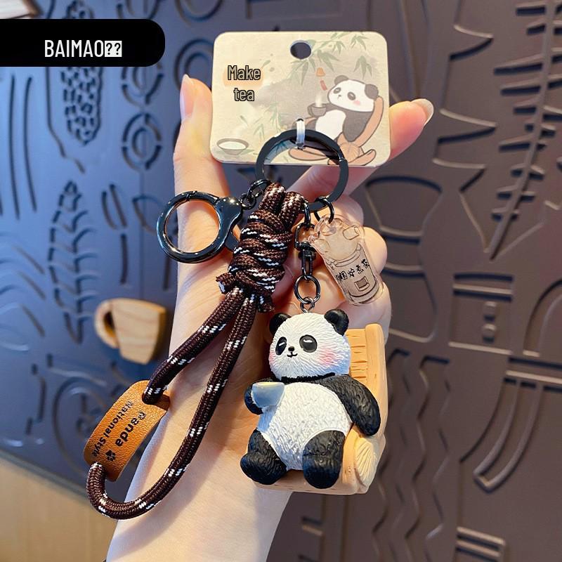 Eight Elegant Panda Car Ornament - Cute Resin Figurine for Desktop Decoration
