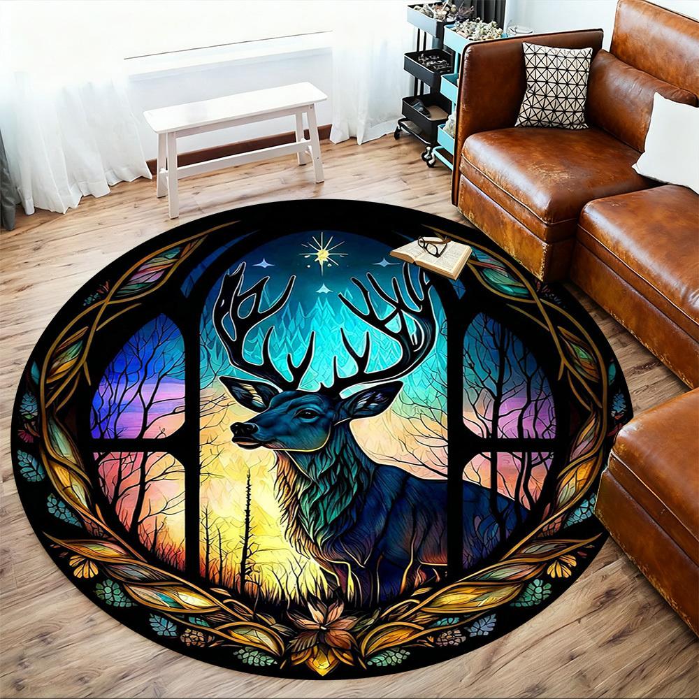 1pc Deer Window Round Chair mat office Area Rug - Non-Slip, Floor Mat for Office, Bedroom, Ideal home decor gift c0112042