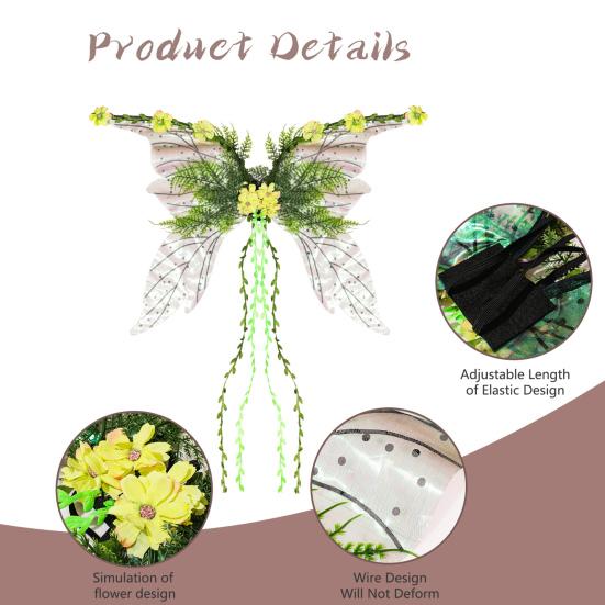 Butterfly Fairy Wings for Women Girls Woodland Elf Wings with Artificial Flowers Leaves And Vines Sparkling Angel Wings for Halloween Cosplay Costume
