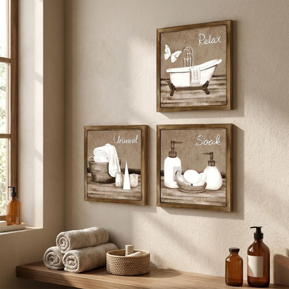 3Pcs Farmhouse Bathroom Wooden Plaques Vintage Relax Soak Unwind Wall Art Home Bathroom