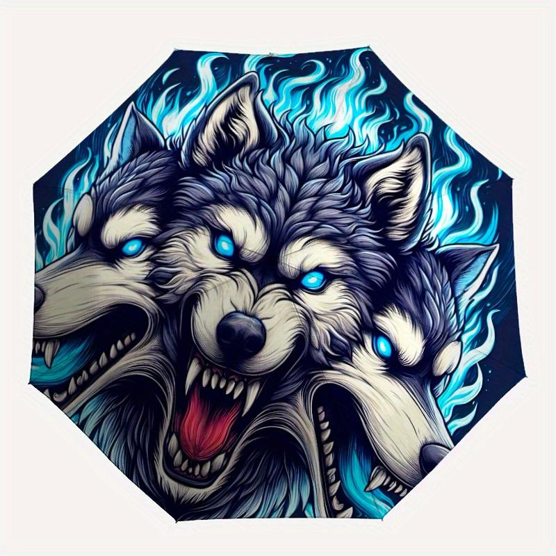 

1pc Wolf Pack Compact Travel Umbrella, Automatic Folding Lightweight Windproof 8-Bone Reinforced Design,012115