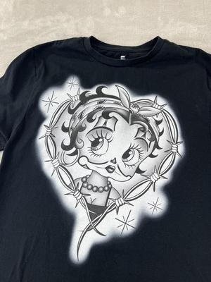 Chicana Betty Boop Shirt Womens Small Black Pin Up Graphic Tee Barbed Wire Chola Unisex T-Shirt