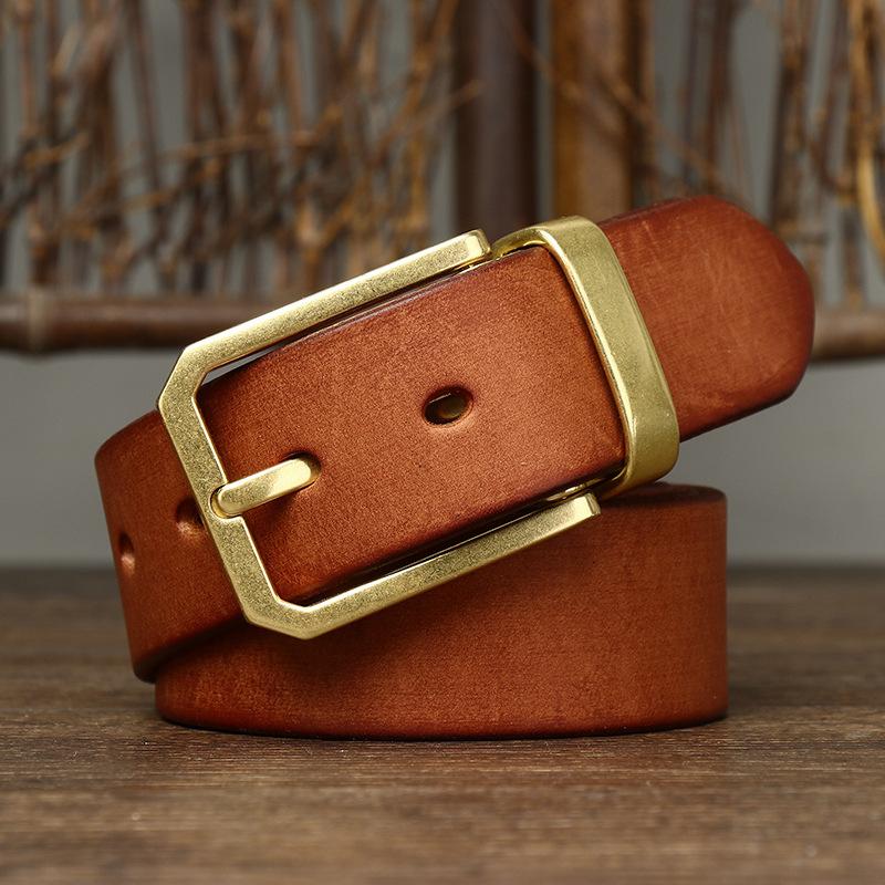 Belt Men's Korean-Style Retro Trendy Unique High-End Leather Pin Buckle First Layer Cowhide Brass Buckle Jeans Belt