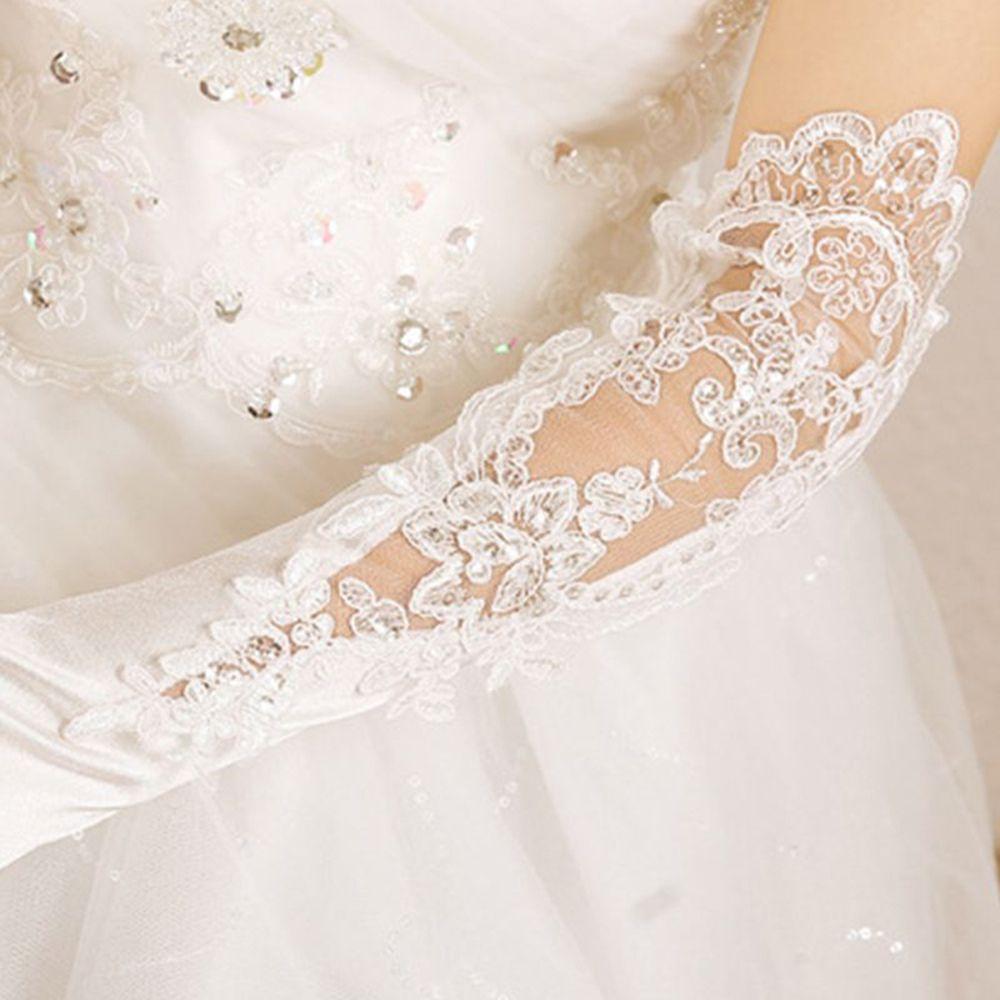 Accessories Sequins Dancing Floral Satin Mittens Elbow Length Full Finger Gloves Long Gloves