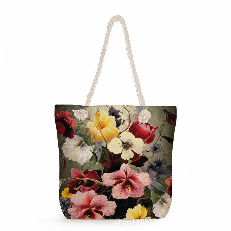 Multifunctional Flower Printed Thick Rope Shoulder Beach Bag 7578 KTB