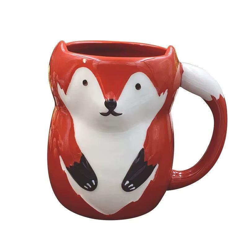 330ml 3D Cute Fox Ceramic Mug with Lid , Novelty Animal Coffee Cup for Tea Milk, Birthday Gift Home Decor