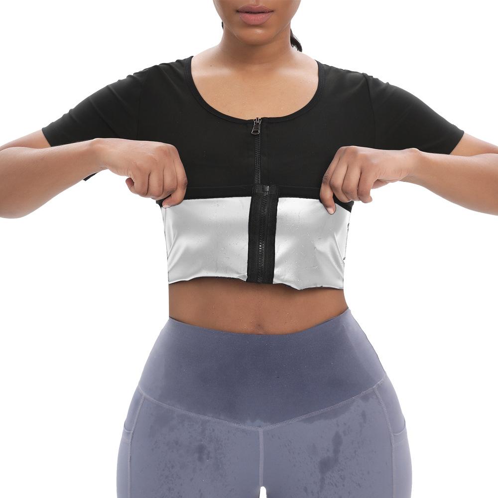 

Женский спортивный костюм для йоги, бега, фитнеса, корректирующее белье с короткими рукавами, корсет для живота и пота S/M