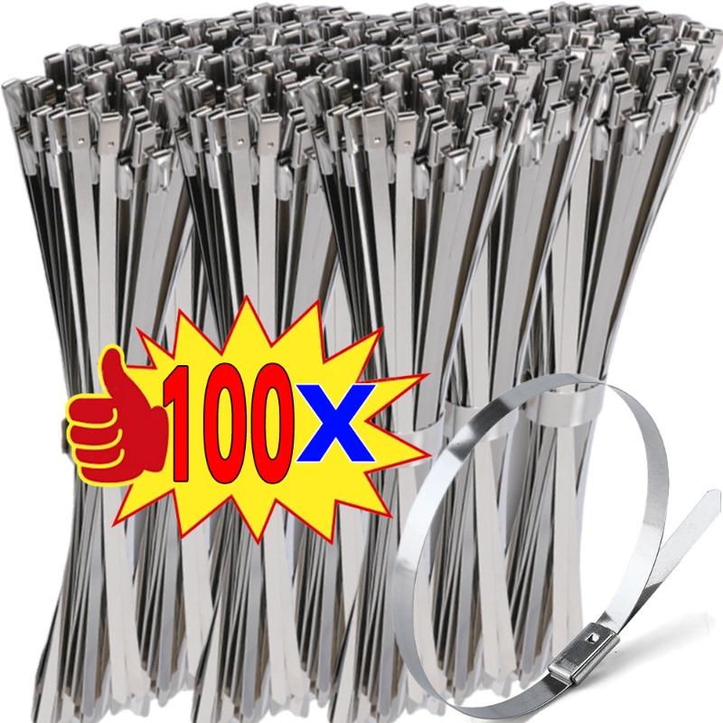 100 Stück Selbstverriegelnde Edelstahl-Kabelbinder 4,6 mm Breite Schwerlast-Metall-Kabelbinder für Auspuffrohr Fahrzeug Mechanische Befestigung