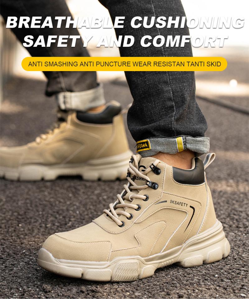 Steel Toe Anti-puncture Men's Work Shoes Man Abrasion Resistant Reinforced Sole Safety Shoes Men's Safety Boots Leather Boots
