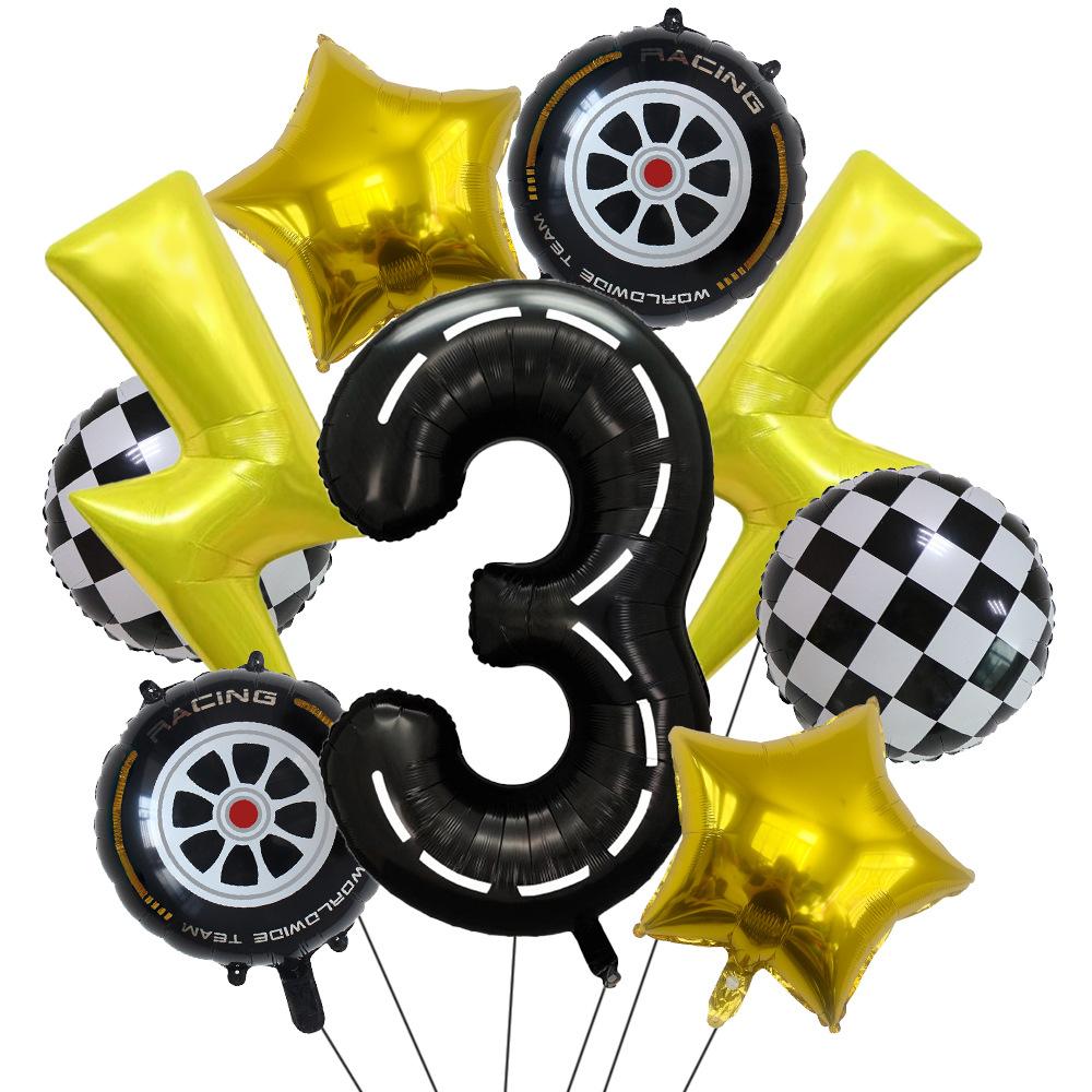 Rennsport-Thema 40 Zoll Schwarz-Weiß Digitaler Blitz Aluminiumfolienballon-Set Kindergeburtstagsfeier Szenendekoration