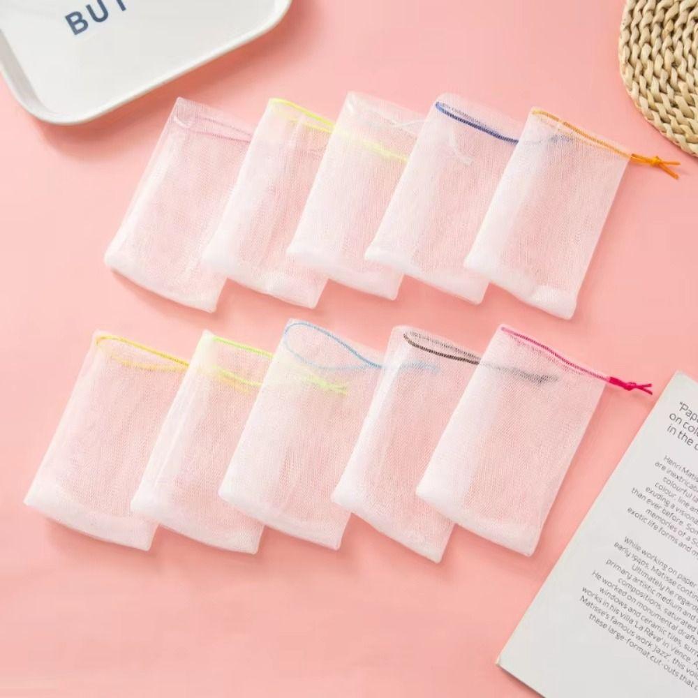 50Pcs with Drawstring Bath Foaming Mesh Bags Double Layer Shower Gel Saver Pouch Foaming Scrubbers