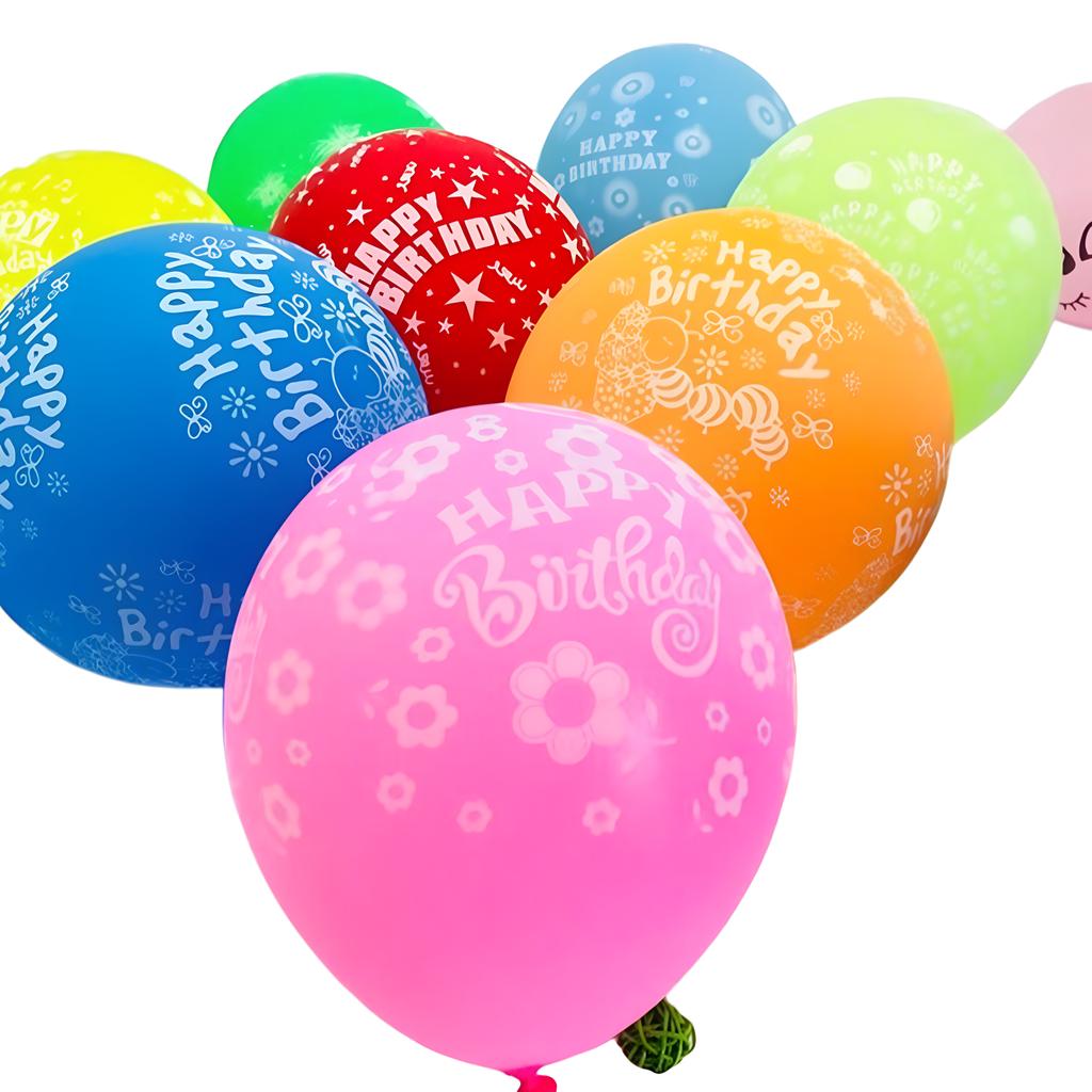 10Pcs / Lot 12 Inches Happy Birthday Letter Print Latex Balloons Random Color