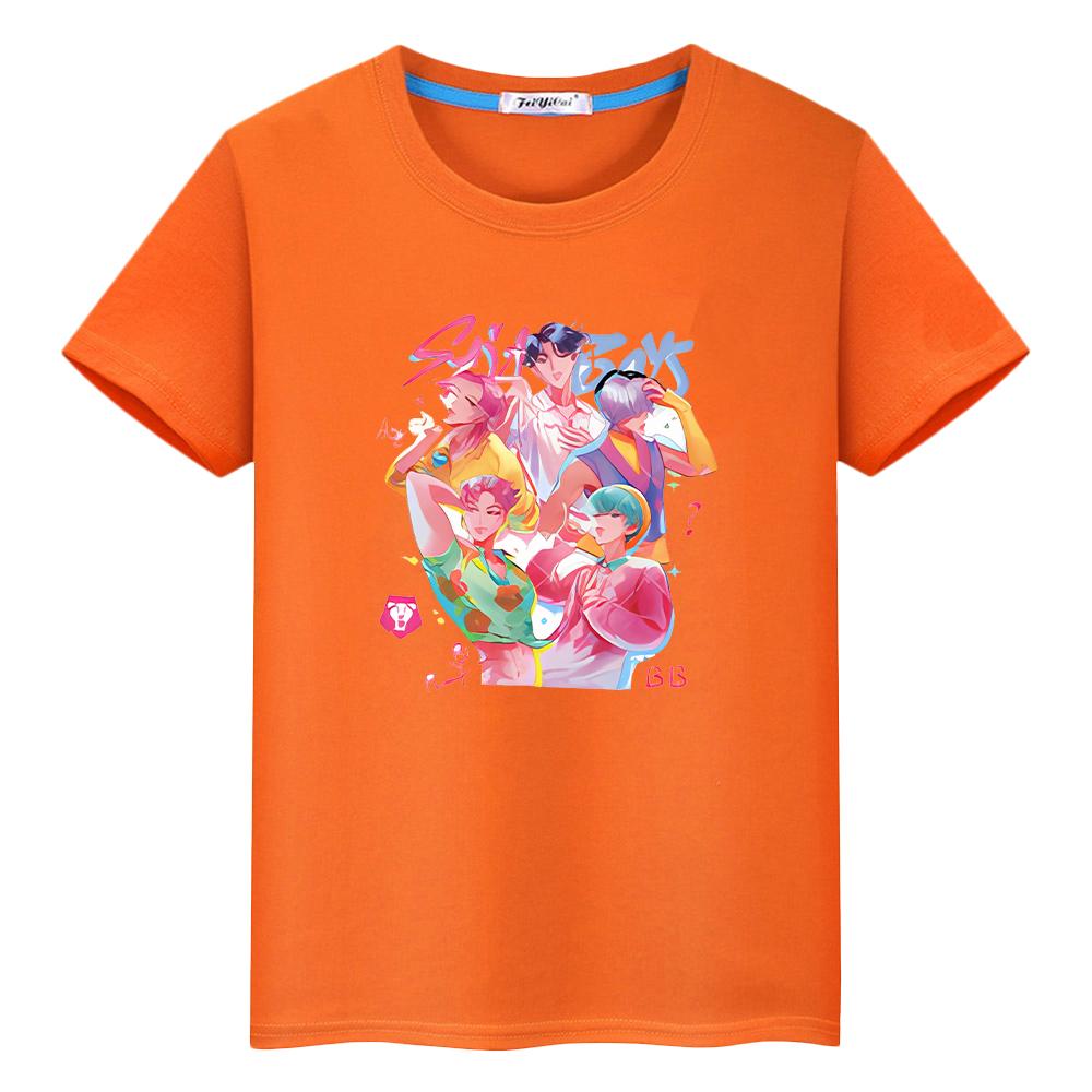 kpop demon hunters Print Kawaii Tees Saja Boys 100%Cotton t shirt for kids boy 10year Cute Tops anime Short y2k girls clothes