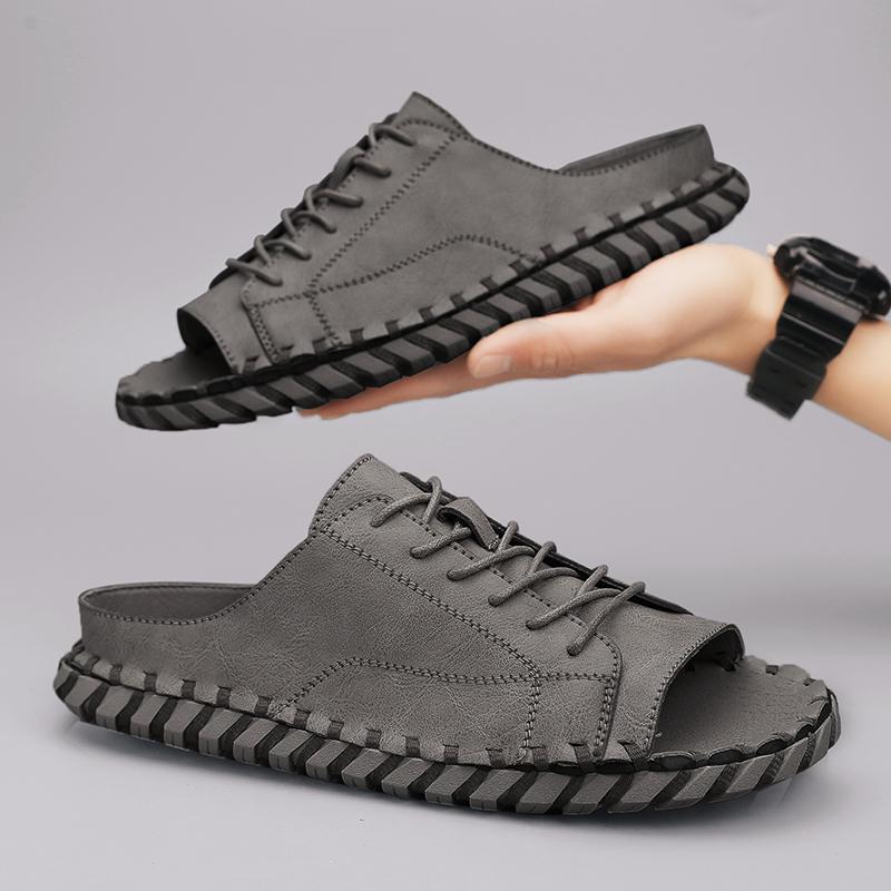 Fashion Designer Brand Men's Beach Slippers Handmade Men's One Line Drag Outdoor Camping Sandals Summer New Men's Casual Shoes Non Slip