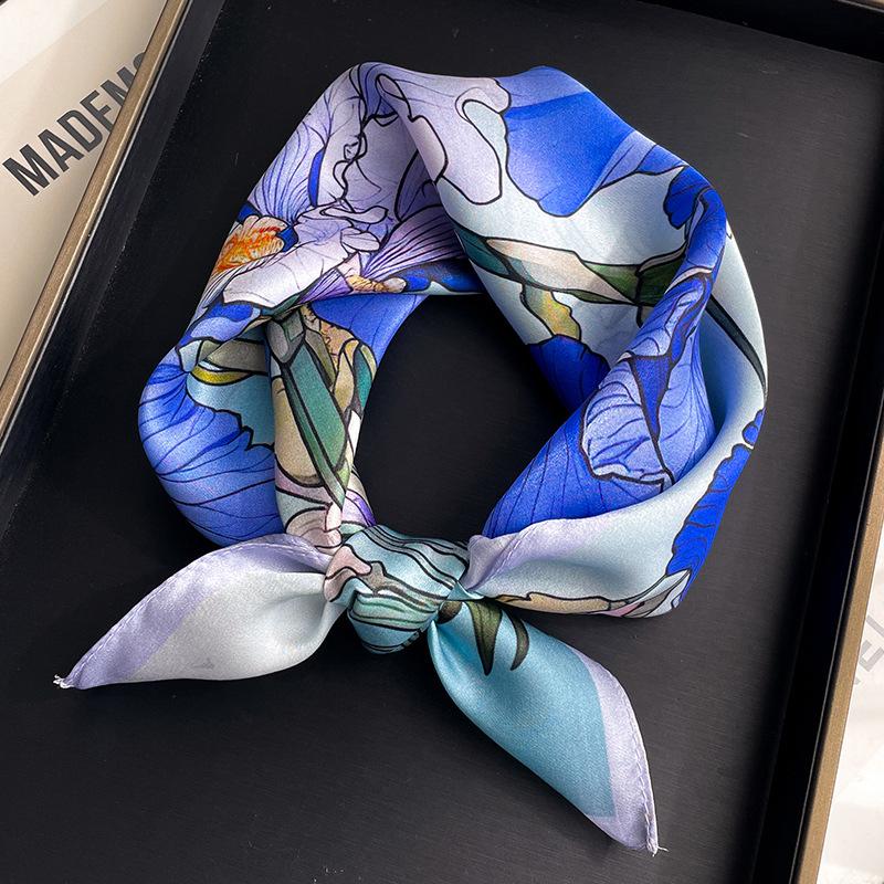 

100% Natural Silk Scarf Women Neck Hair Foulard Luxury High Quality Bandana Square Headband Hijab Print Poncho Scarves Pashmina Real Silk 53x53cm