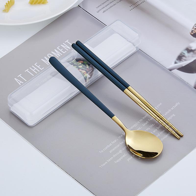 Korea Style Stainless Steel 304 Cutlery Set Portable Chopsticks Spoon with Storage Box Tableware
