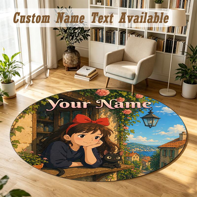 Kiki's Delivery Service Jiji Personalized Round Rug Support Custom Name, Soft Home Decor Mat