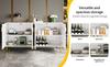 White Sideboard (152 X 40 X 75 Cm) with Unique Wave Design and Golden Handles and Feet for an Elegant Dining Area