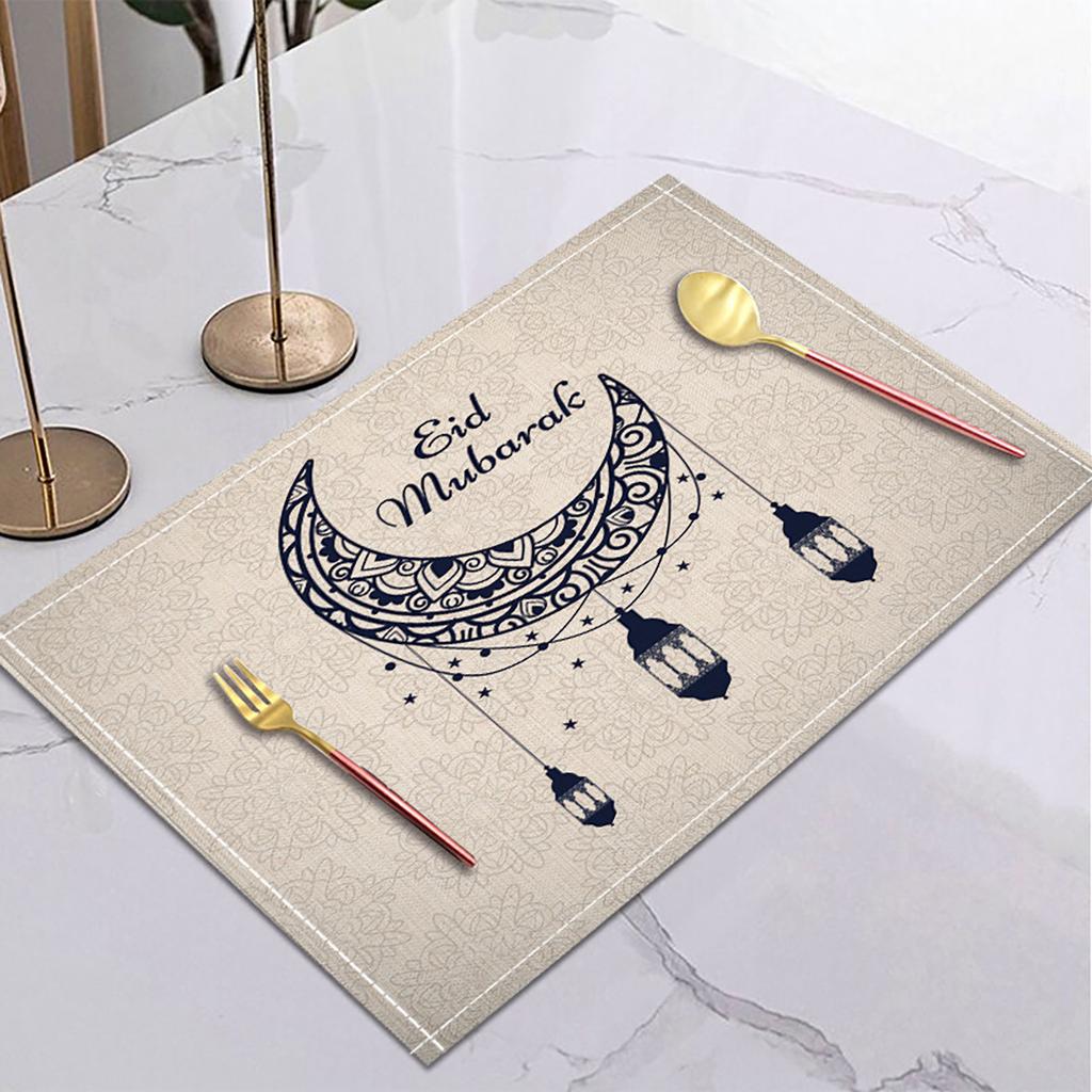 Ramadan Linen Placemat Eid Mubarak Table Ornaments Muslim Islam Party Supplies Ramadan Mubarak Kareem Home Decorations 42x32cm