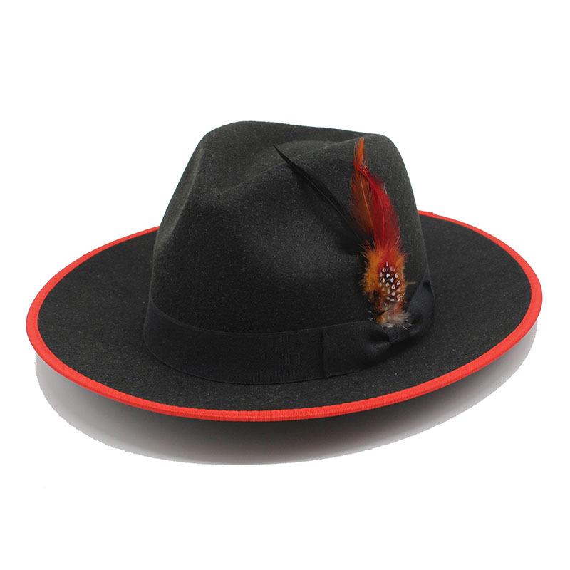 Wind Wool Monochrome Jazz Bump Top Hat Plain Weave Feather Big Brim Top Hat Color Matching Hat