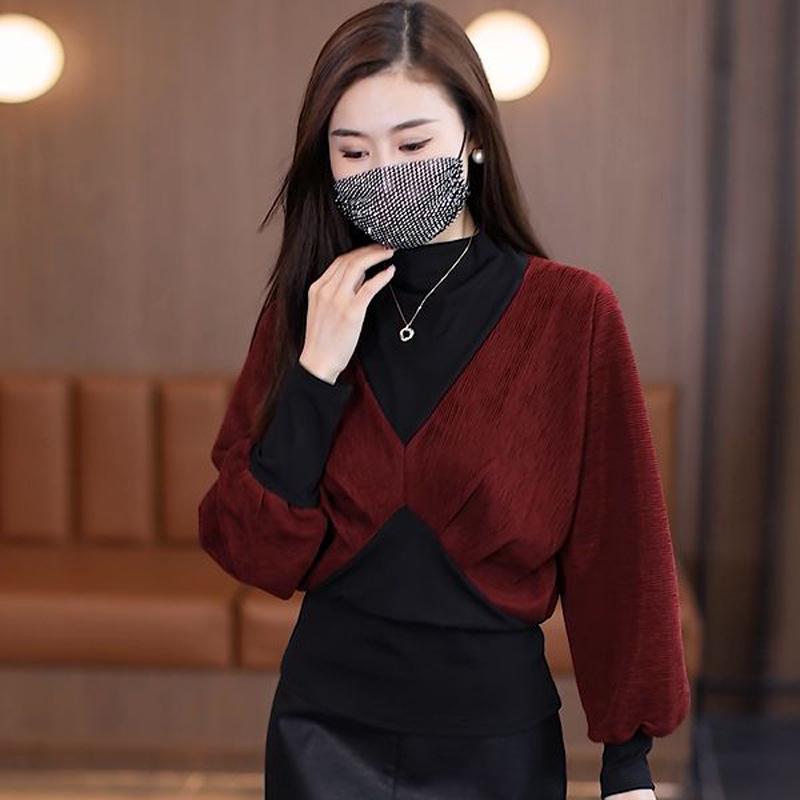

Stylish Angora Red Semi-High Neck Layered Look Women s Top M (90-105 lbs)