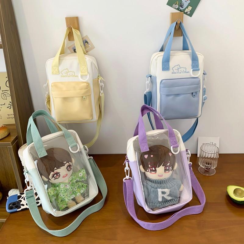Y2K Cute Cartoon Cat Ita Crossbody Bag Mini Women Casual Shoulder Bags Kawaii Girls Transparent Pocket DIY Display Nylon Handbag