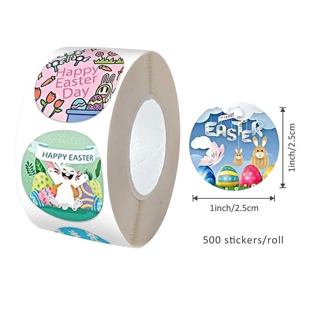 Party Decoration Golden Paper Easter Stickers Round Shape Self Adhesive Bunny Stickers Cartoon Design Egg Stickers Gift